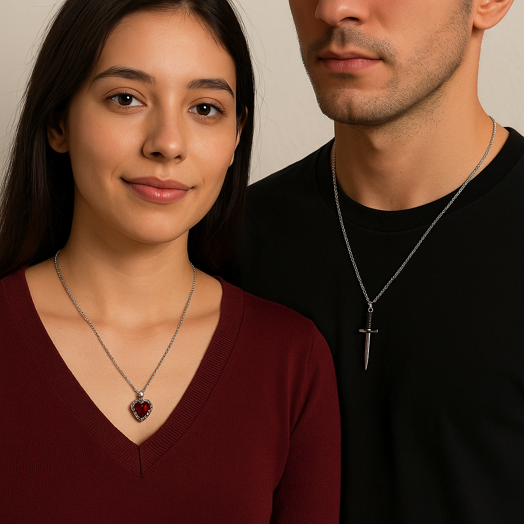Heart & Sword Couple Necklace