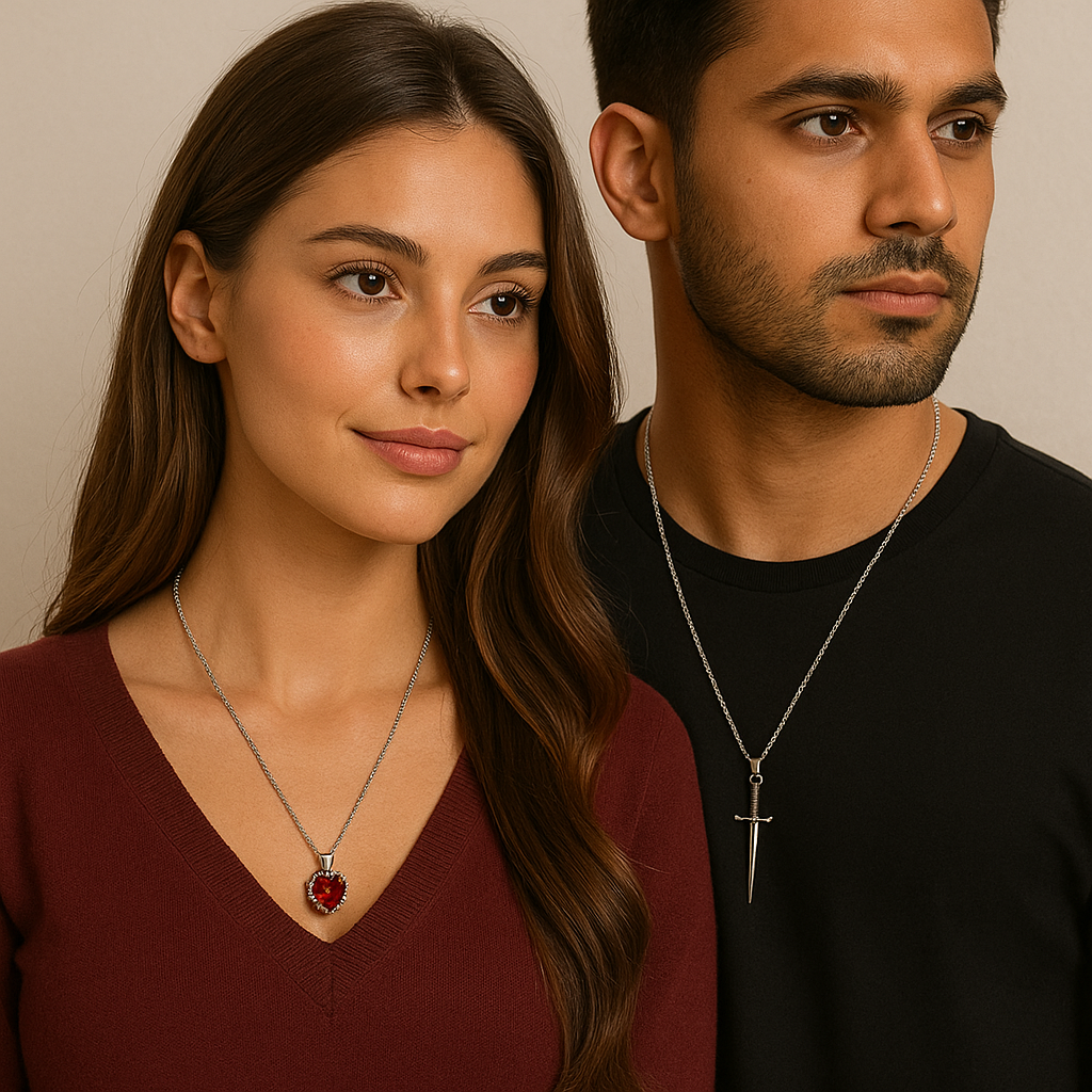 Heart & Sword Couple Necklace