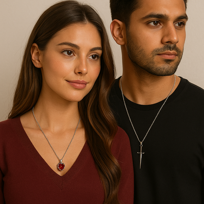 Heart & Sword Couple Necklace