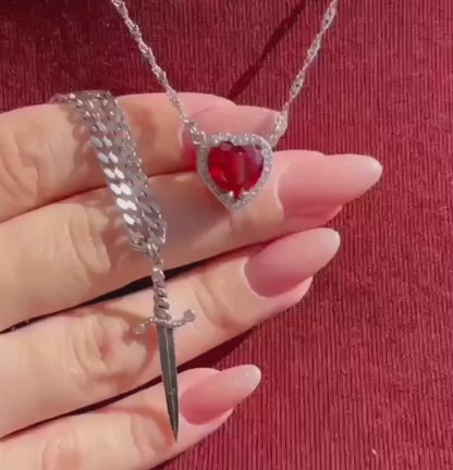 Heart & Sword Couple Necklace